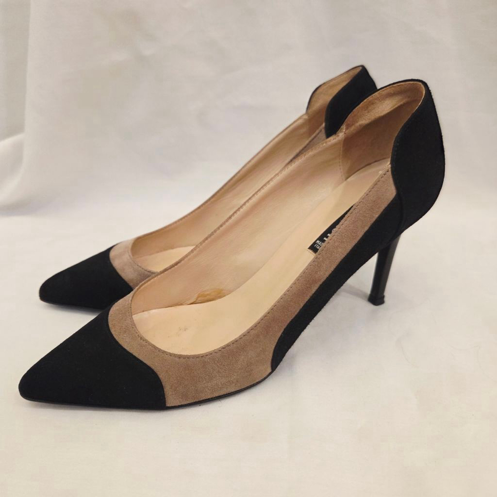 CLAUDIA CIUTI Black Tan Suede Pointed Toe Heels Size 8 - Picture 2 of 9